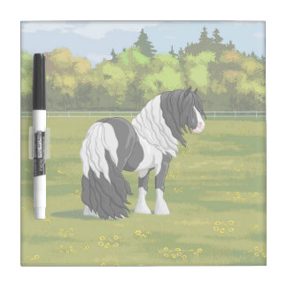 Black Pinto Piebald Gypsy Vanner Draft Horse Dry Erase Board