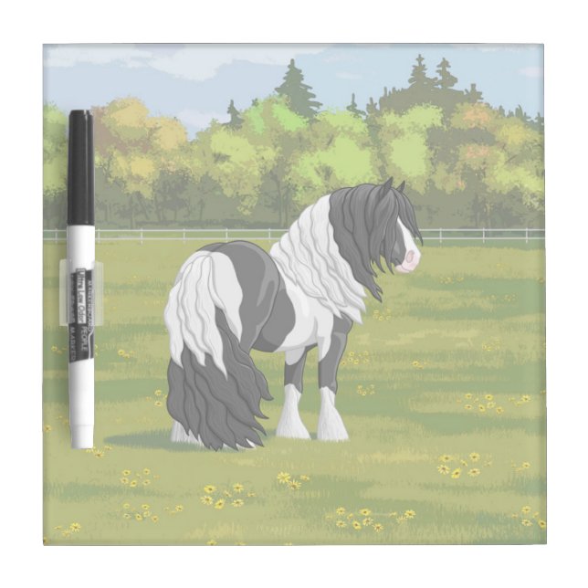 Black Pinto Piebald Gypsy Vanner Draft Horse Dry Erase Board (Front)