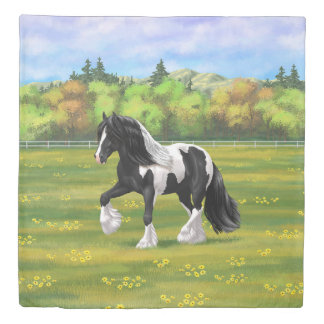 Black Pinto Piebald Gypsy Vanner Draft Horse Duvet Cover