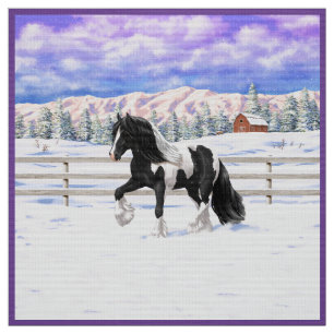 Black Pinto Piebald Gypsy Vanner Draft Horse Fabric
