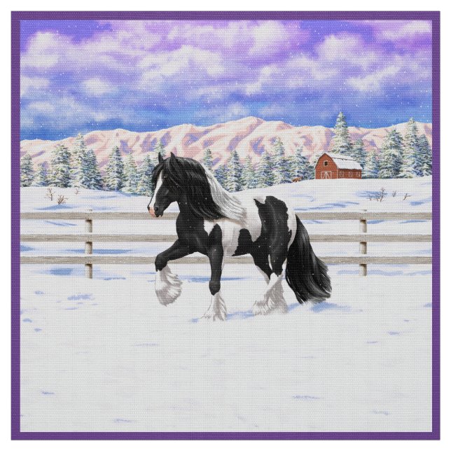 Black Pinto Piebald Gypsy Vanner Draft Horse Fabric (Swatch)