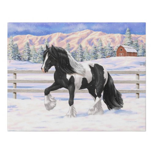 Black Pinto Piebald Gypsy Vanner Draft Horse Faux Canvas Print