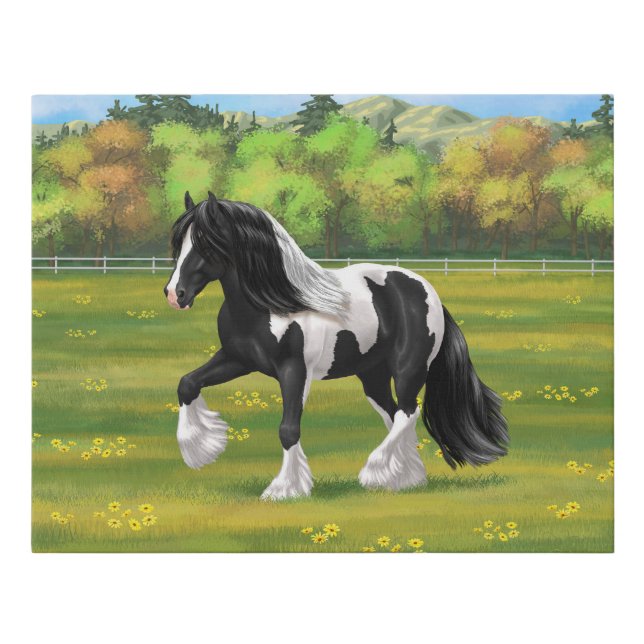 Black Pinto Piebald Gypsy Vanner Draft Horse Faux Canvas Print (Front)