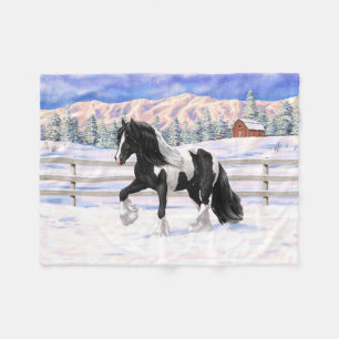 Black Pinto Piebald Gypsy Vanner Draft Horse Fleece Blanket