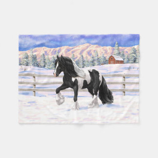 Black Pinto Piebald Gypsy Vanner Draft Horse Fleece Blanket