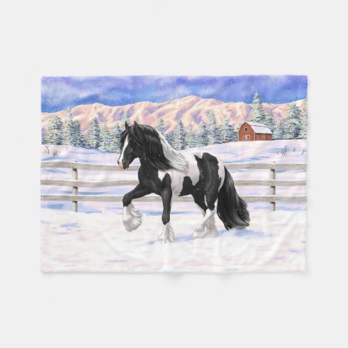 Black Pinto Piebald Gypsy Vanner Draft Horse Fleece Blanket