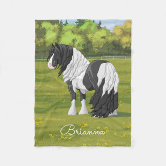 Black Pinto Piebald Gypsy Vanner Draft Horse Fleece Blanket