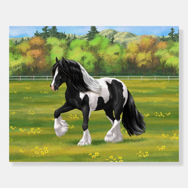 Black Pinto Piebald Gypsy Vanner Draft Horse Foam Board (Front)