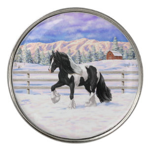 Black Pinto Piebald Gypsy Vanner Draft Horse Golf Ball Marker