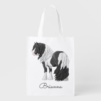 Black Pinto Piebald Gypsy Vanner Draft Horse Grocery Bag by Fun_Forest at Zazzle