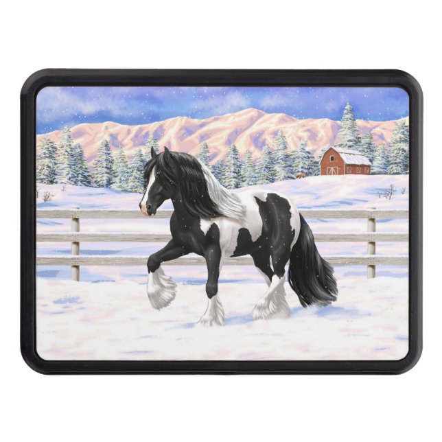 Black Pinto Piebald Gypsy Vanner Draft Horse Hitch Cover (Front)