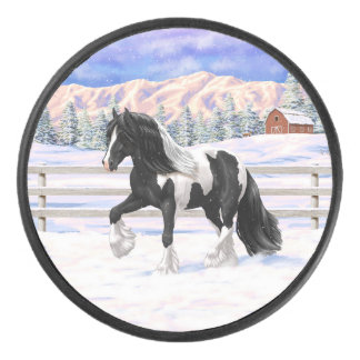 Black Pinto Piebald Gypsy Vanner Draft Horse Hockey Puck