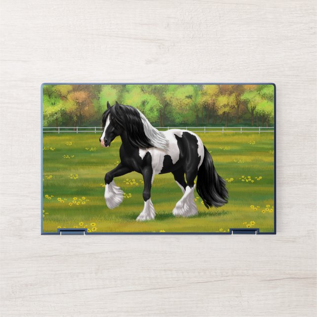 Black Pinto Piebald Gypsy Vanner Draft Horse HP Laptop Skin (Front)