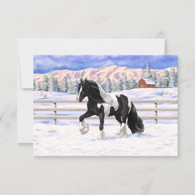 Black Pinto Piebald Gypsy Vanner Draft Horse Invitation (Front)