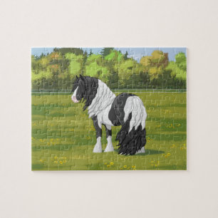 Black Pinto Piebald Gypsy Vanner Draft Horse Jigsaw Puzzle