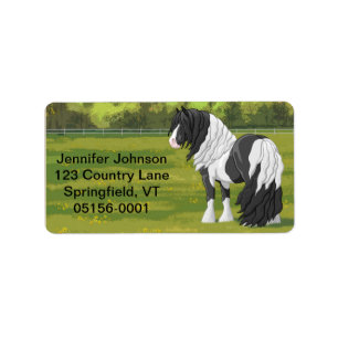 Black Pinto Piebald Gypsy Vanner Draft Horse Label
