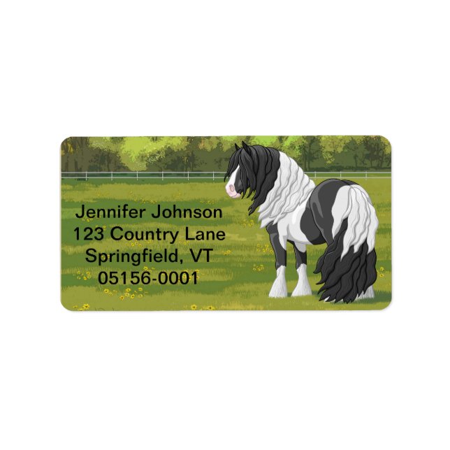 Black Pinto Piebald Gypsy Vanner Draft Horse Label (Front)