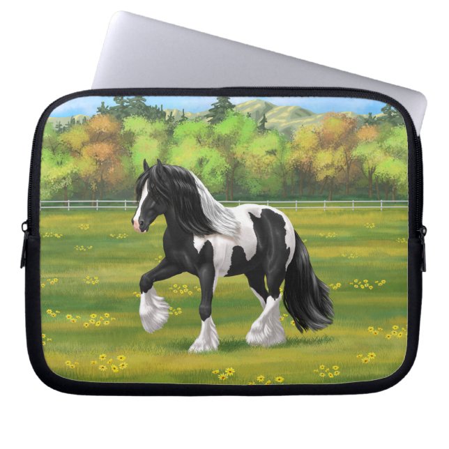 Black Pinto Piebald Gypsy Vanner Draft Horse Laptop Sleeve (Front)