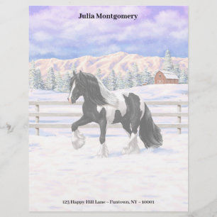 Black Pinto Piebald Gypsy Vanner Draft Horse Letterhead