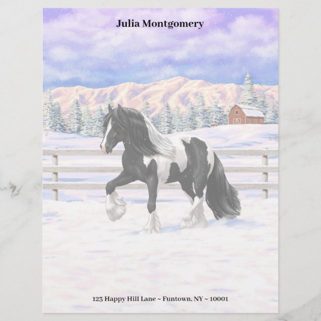 Black Pinto Piebald Gypsy Vanner Draft Horse Letterhead (Front)