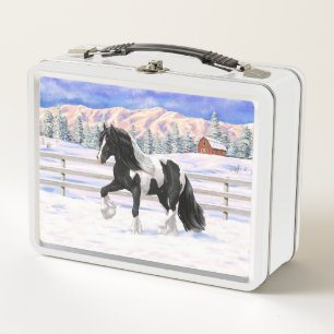 Black Pinto Piebald Gypsy Vanner Draft Horse Metal Lunch Box