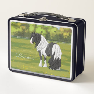 Black Pinto Piebald Gypsy Vanner Draft Horse Metal Lunch Box