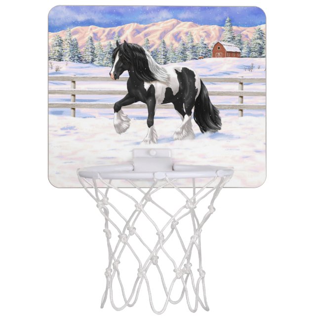 Black Pinto Piebald Gypsy Vanner Draft Horse Mini Basketball Hoop (Front)