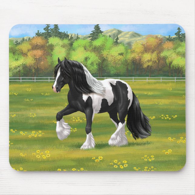 Black Pinto Piebald Gypsy Vanner Draft Horse Mouse Pad (Front)