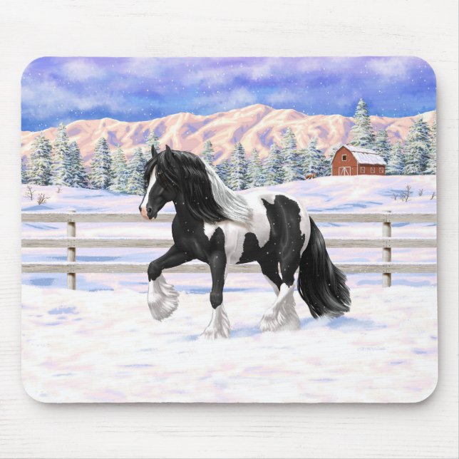 Black Pinto Piebald Gypsy Vanner Draft Horse Mouse Pad (Front)