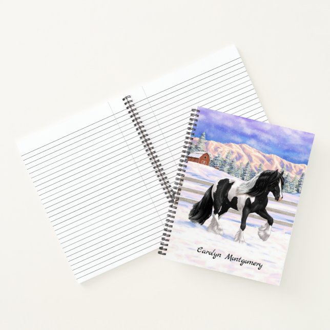 Black Pinto Piebald Gypsy Vanner Draft Horse Notebook (Inside)
