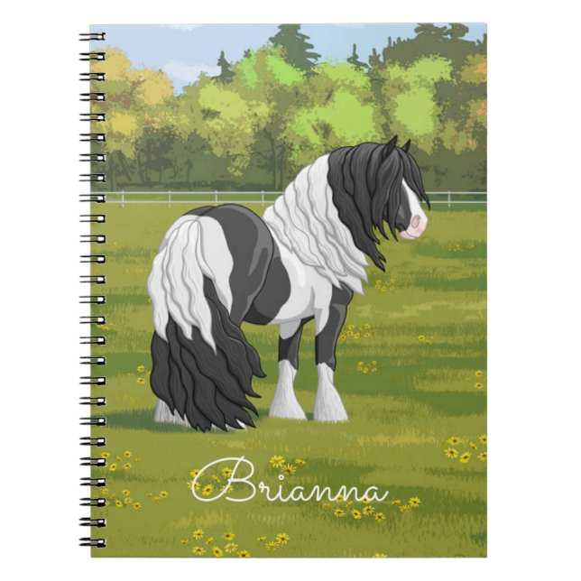 Black Pinto Piebald Gypsy Vanner Draft Horse Notebook (Front)