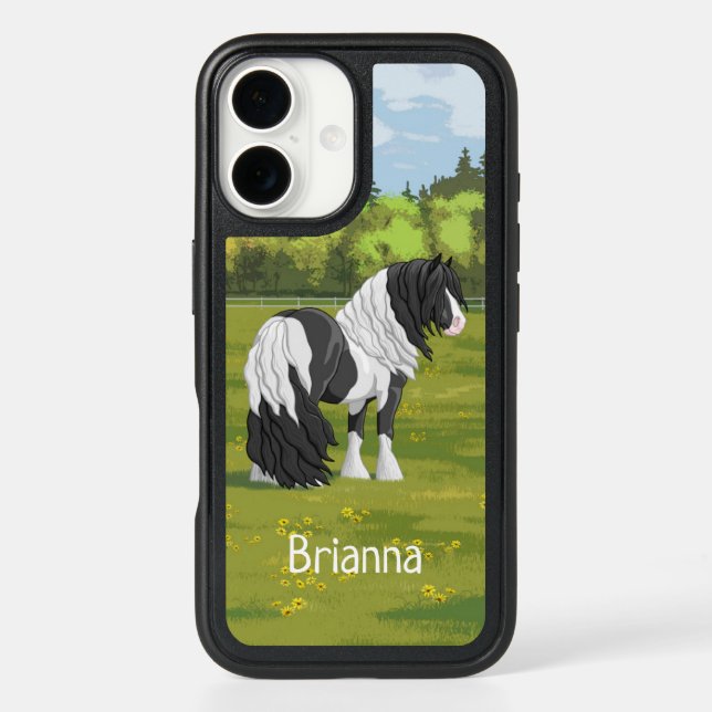 Black Pinto Piebald Gypsy Vanner Draft Horse Otterbox iPhone Case (Back)
