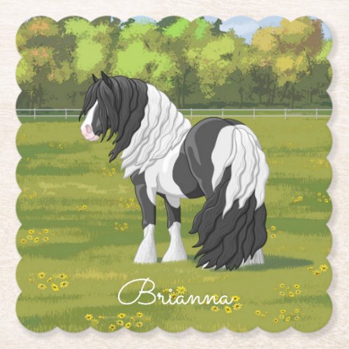 Black Pinto Piebald Gypsy Vanner Draft Horse Paper Coaster