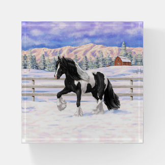 Black Pinto Piebald Gypsy Vanner Draft Horse Paperweight