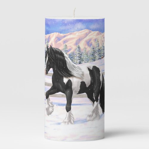 Black Pinto Piebald Gypsy Vanner Draft Horse Pillar Candle