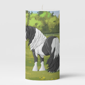 Black Pinto Piebald Gypsy Vanner Draft Horse Pillar Candle
