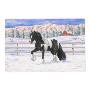 Black Pinto Piebald Gypsy Vanner Draft Horse Placemat
