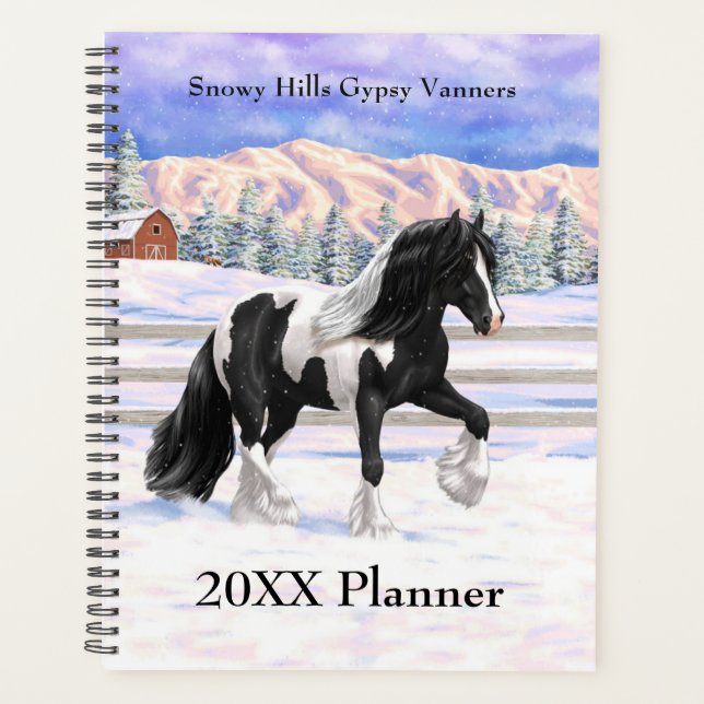 Black Pinto Piebald Gypsy Vanner Draft Horse Planner (Front)
