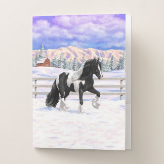 Black Pinto Piebald Gypsy Vanner Draft Horse Pocket Folder