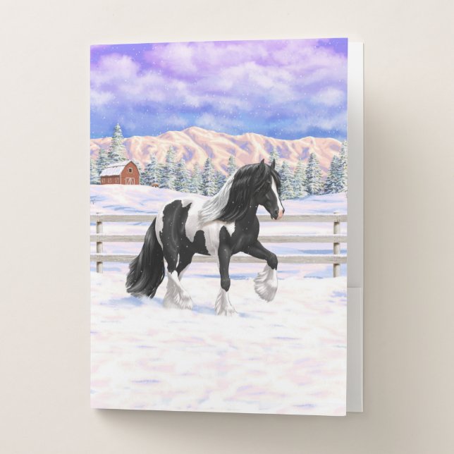 Black Pinto Piebald Gypsy Vanner Draft Horse Pocket Folder (Front)