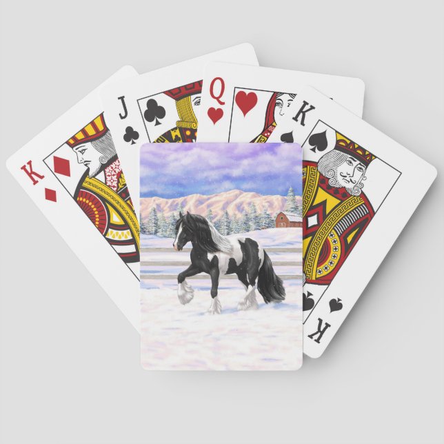 Black Pinto Piebald Gypsy Vanner Draft Horse Poker Cards (Back)