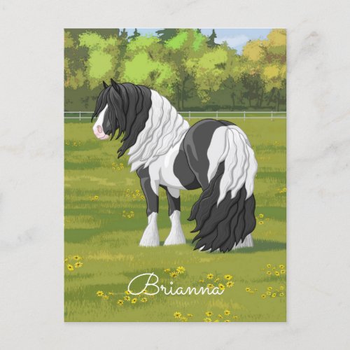 Black Pinto Piebald Gypsy Vanner Draft Horse Postcard