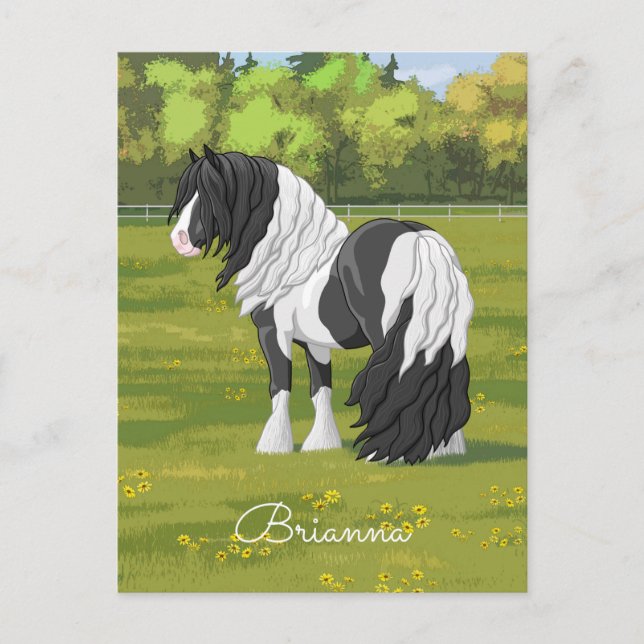 Black Pinto Piebald Gypsy Vanner Draft Horse Postcard (Front)