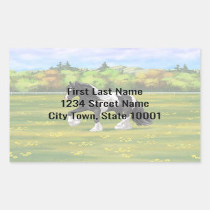 Black Pinto Piebald Gypsy Vanner Draft Horse Rectangular Sticker