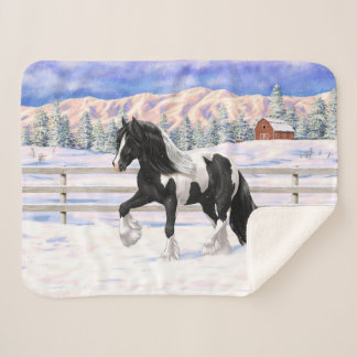 Black Pinto Piebald Gypsy Vanner Draft Horse Sherpa Blanket