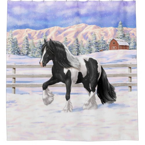 Black Pinto Piebald Gypsy Vanner Draft Horse Shower Curtain