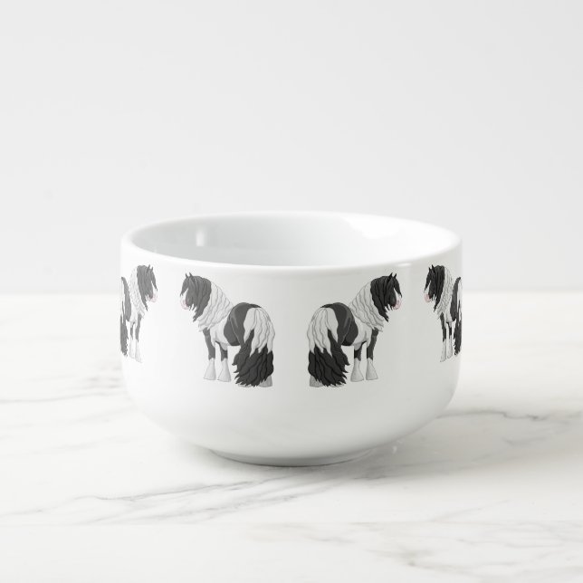 Black Pinto Piebald Gypsy Vanner Draft Horse Soup Mug (Front)