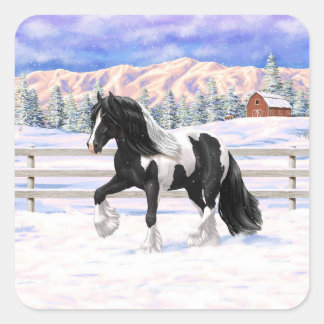 Black Pinto Piebald Gypsy Vanner Draft Horse Square Sticker