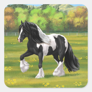 Black Pinto Piebald Gypsy Vanner Draft Horse Square Sticker