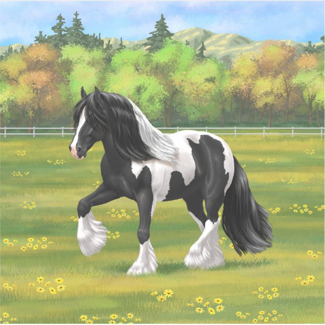 Black Pinto Piebald Gypsy Vanner Draft Horse Sticker (Front)
